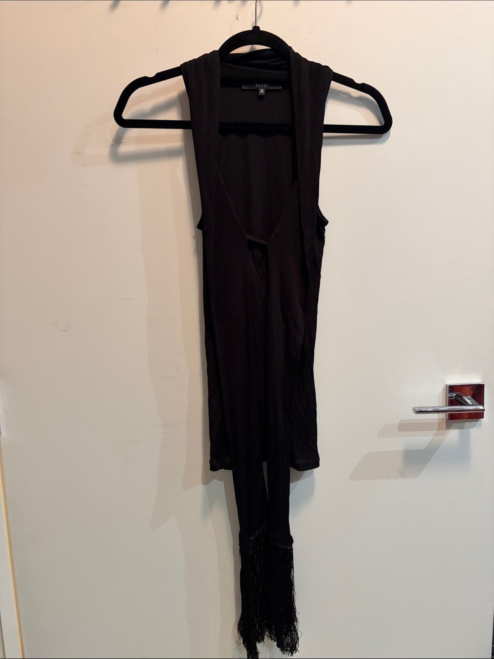 Gucci Black Sleeveless Fringe Jersey tank